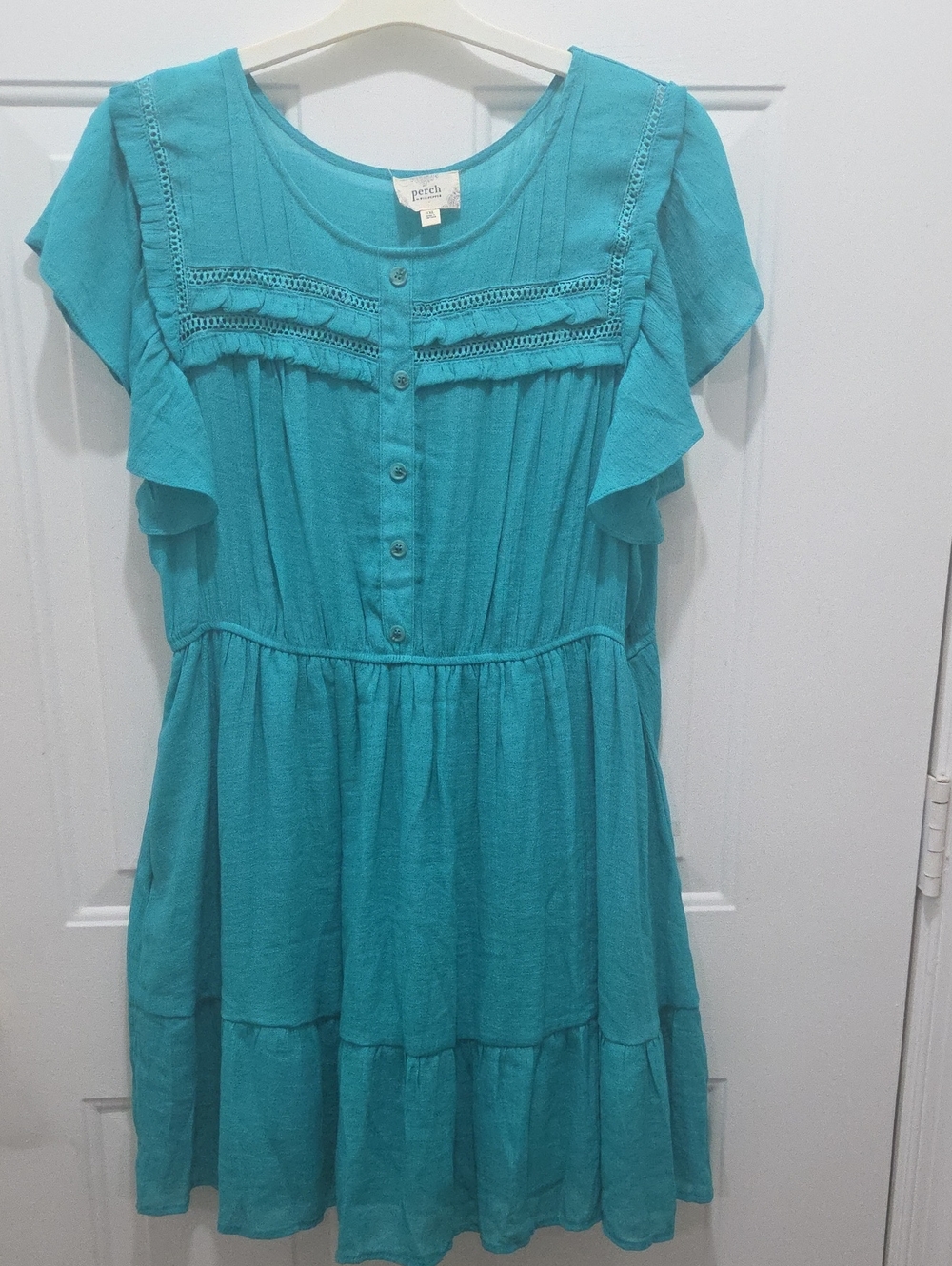 Perch by Blu Pepper Teal Ruffle Sleeve Tiered Dress 1XL